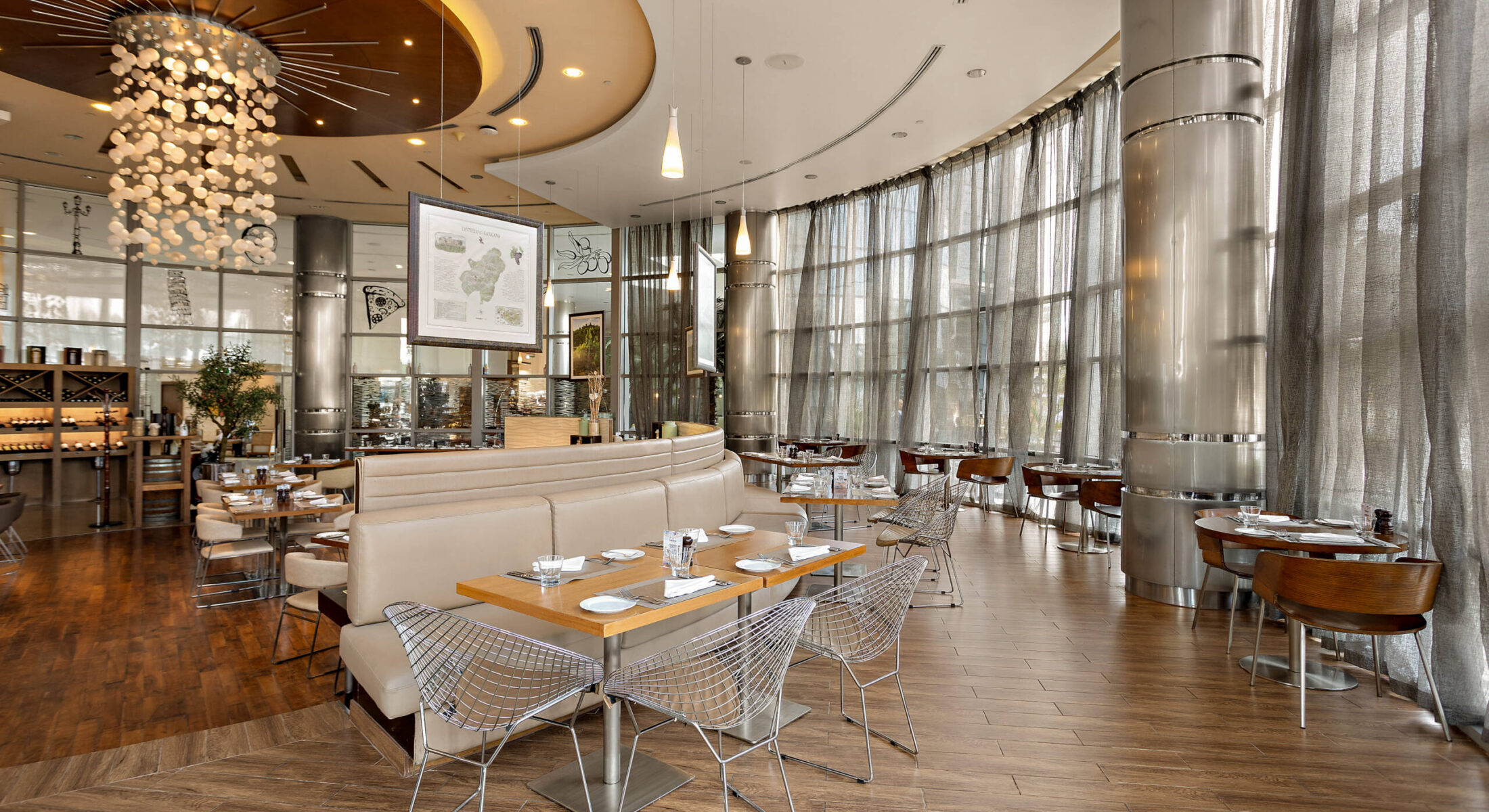 Indoor seating area at Gabbiano Italian dining venue in Abu Dhabi