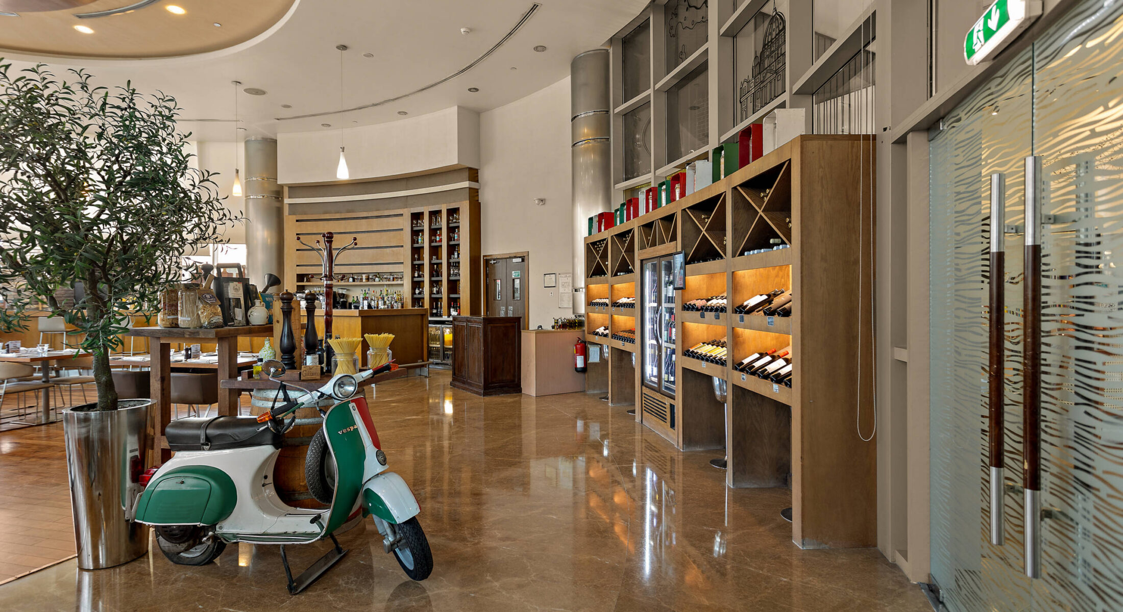 Indoor seating area at Gabbiano Italian dining venue in Abu Dhabi