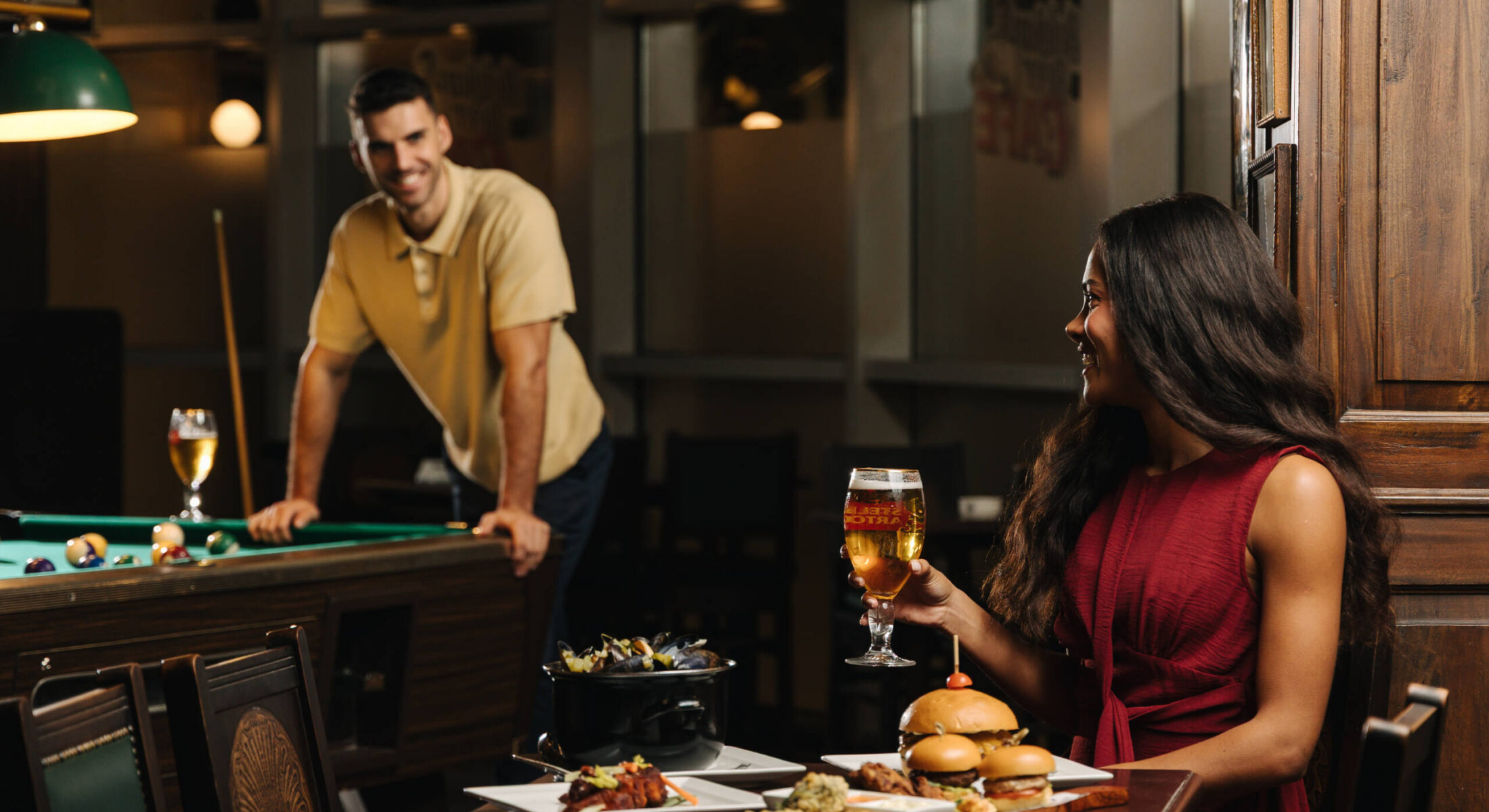 Couple dining at Belgian brasserie restaurant in Abu Dhabi