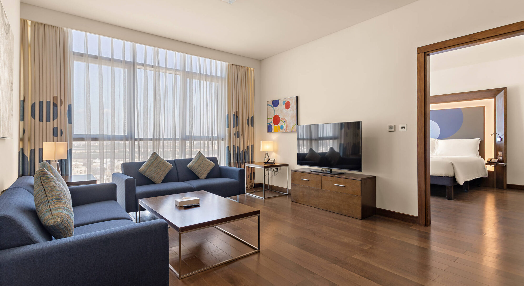 One-bedroom apartment with living area and separate bedroom near Grand Mosque Abu Dhabi